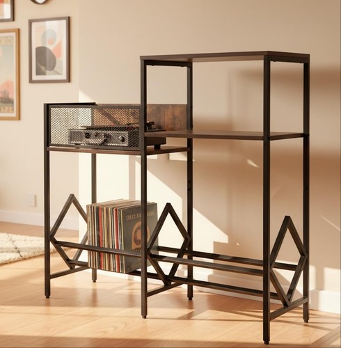 Record player stand with vinyl - player,